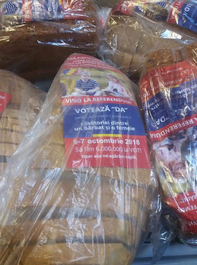 vote yes leaflet in a bread packaging