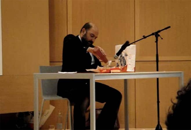 Pierre Bismuth Eats A Hamburger performance video capture