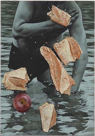 Man bathing with bread