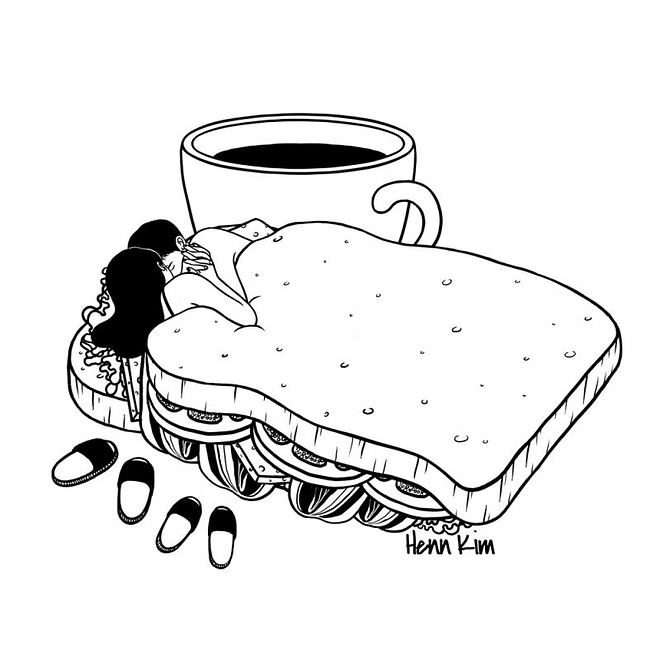 Illustration of a women and a man in a sandwich bread